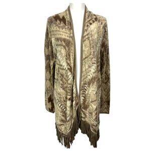 Lucky Brand Cardigan Poncho Western Fringe Rodeo Tan Sweater Cotton Medium $95